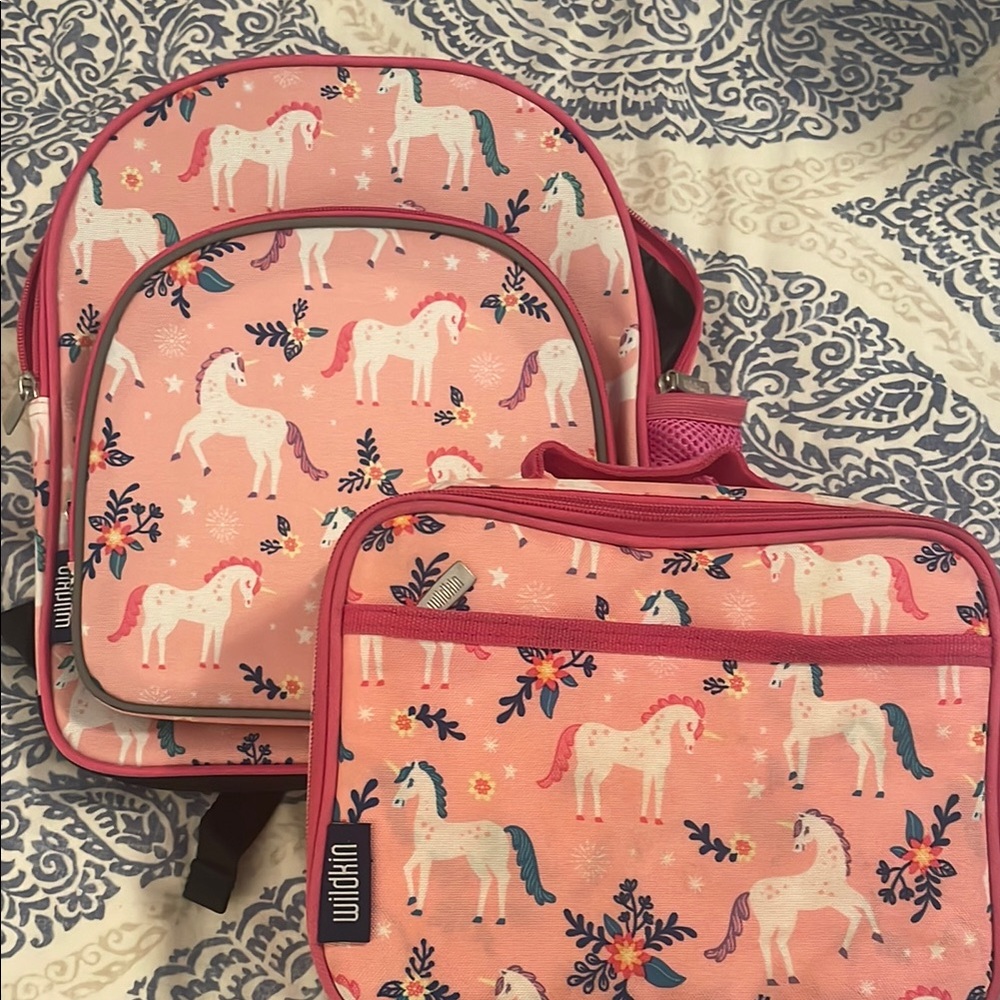 Pink Unicorn Kids Backpack and Lunch Bag Set
